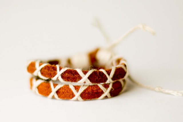 Hidden Kisses - a leather and yarn diy bracelet