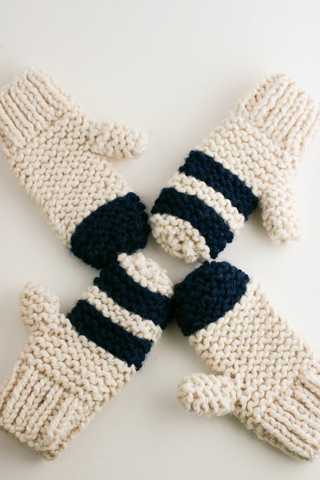Garter Stitch Chunky Mittens, Striped or Color Block - A Quick Cozy Knit Gift