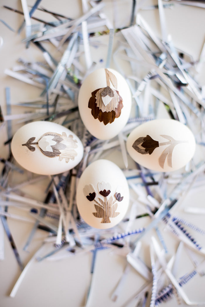 Wood Grain Folk Art Flower Easter Eggs