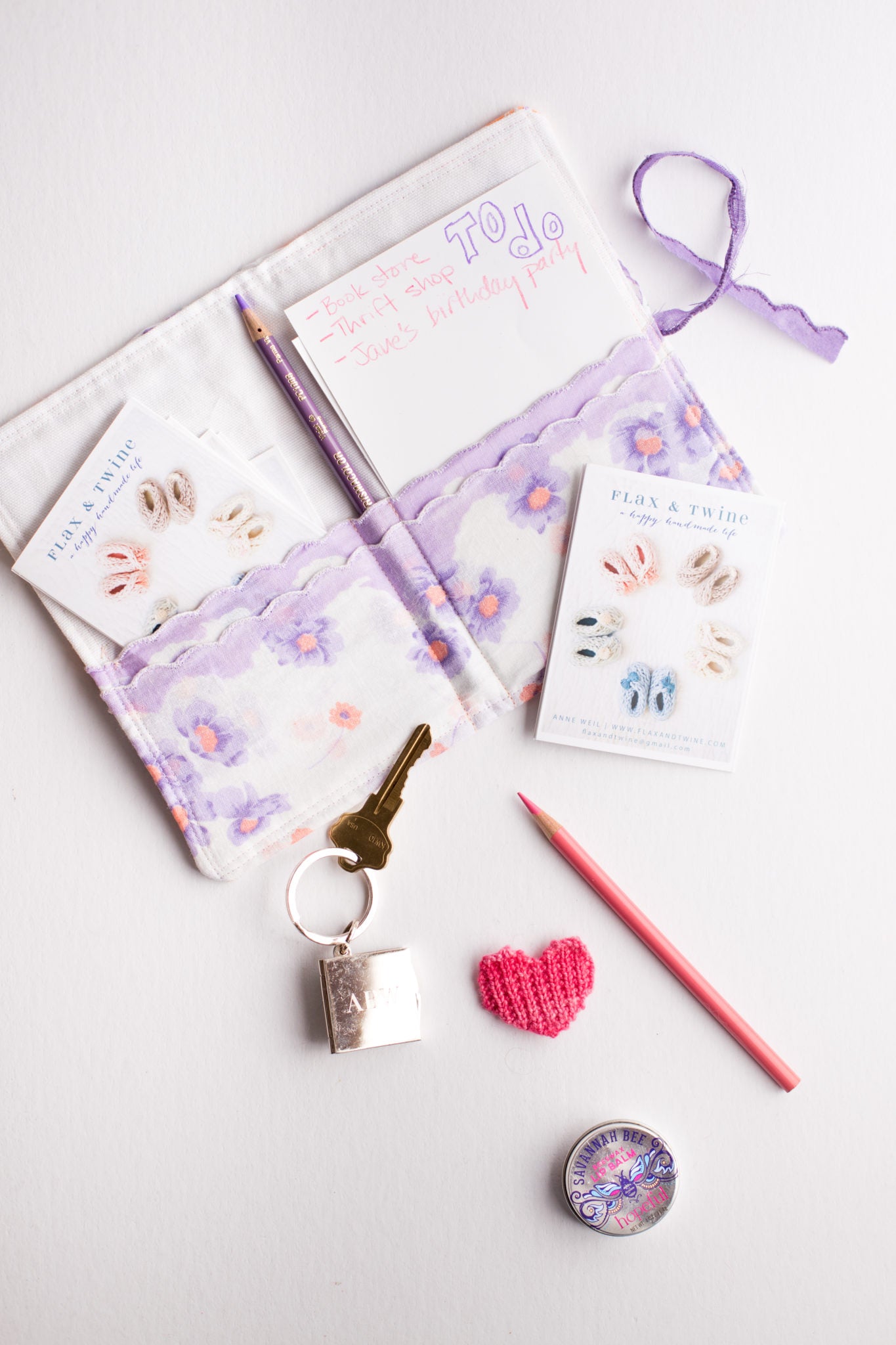 Note holder made with charming vintage handkerchiefs