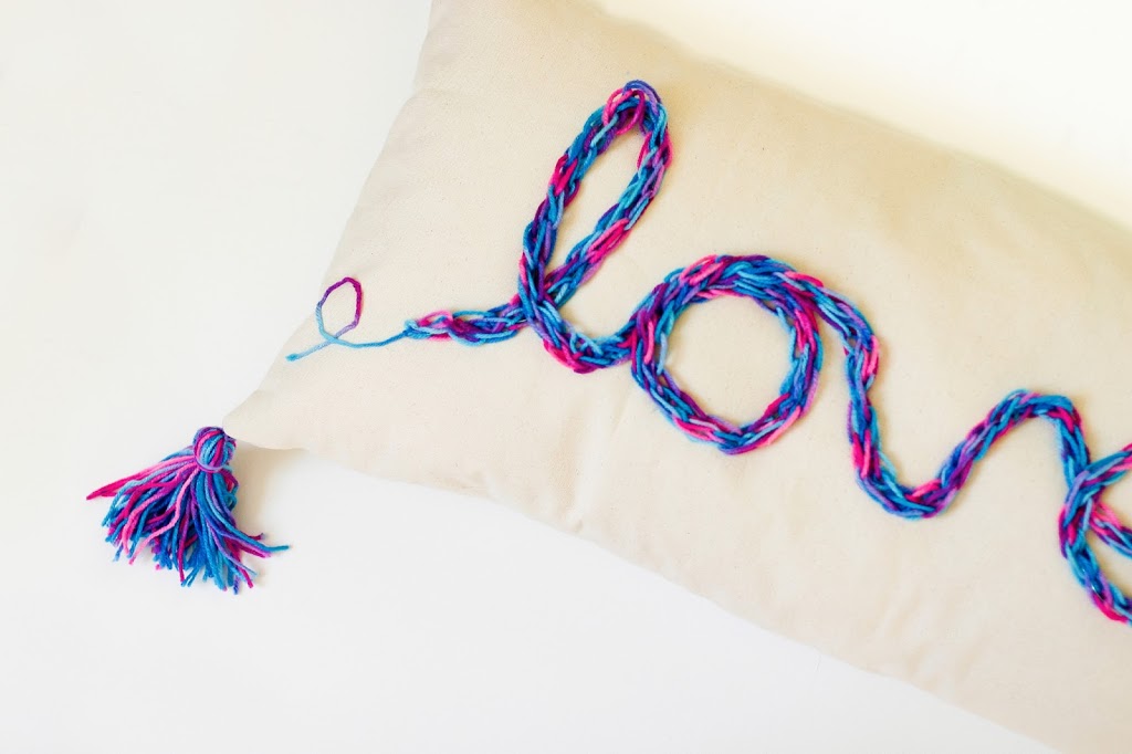 DIY Tasseled Love Pillow - a finish fifty project