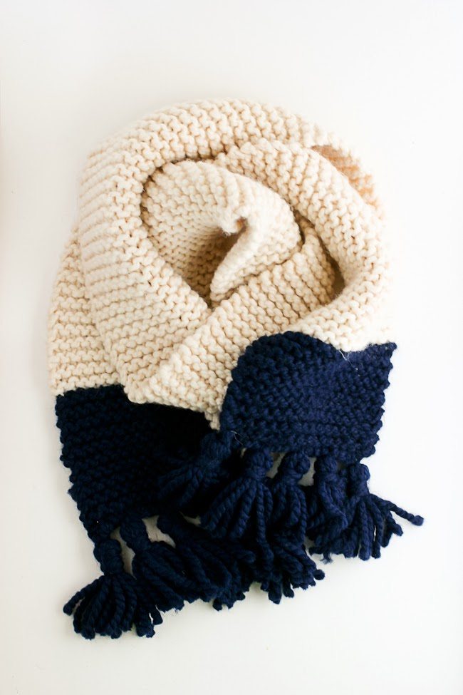 Tasseled Garter Stitch Color Block Scarf Pattern - A Quick Cozy Knit Gift