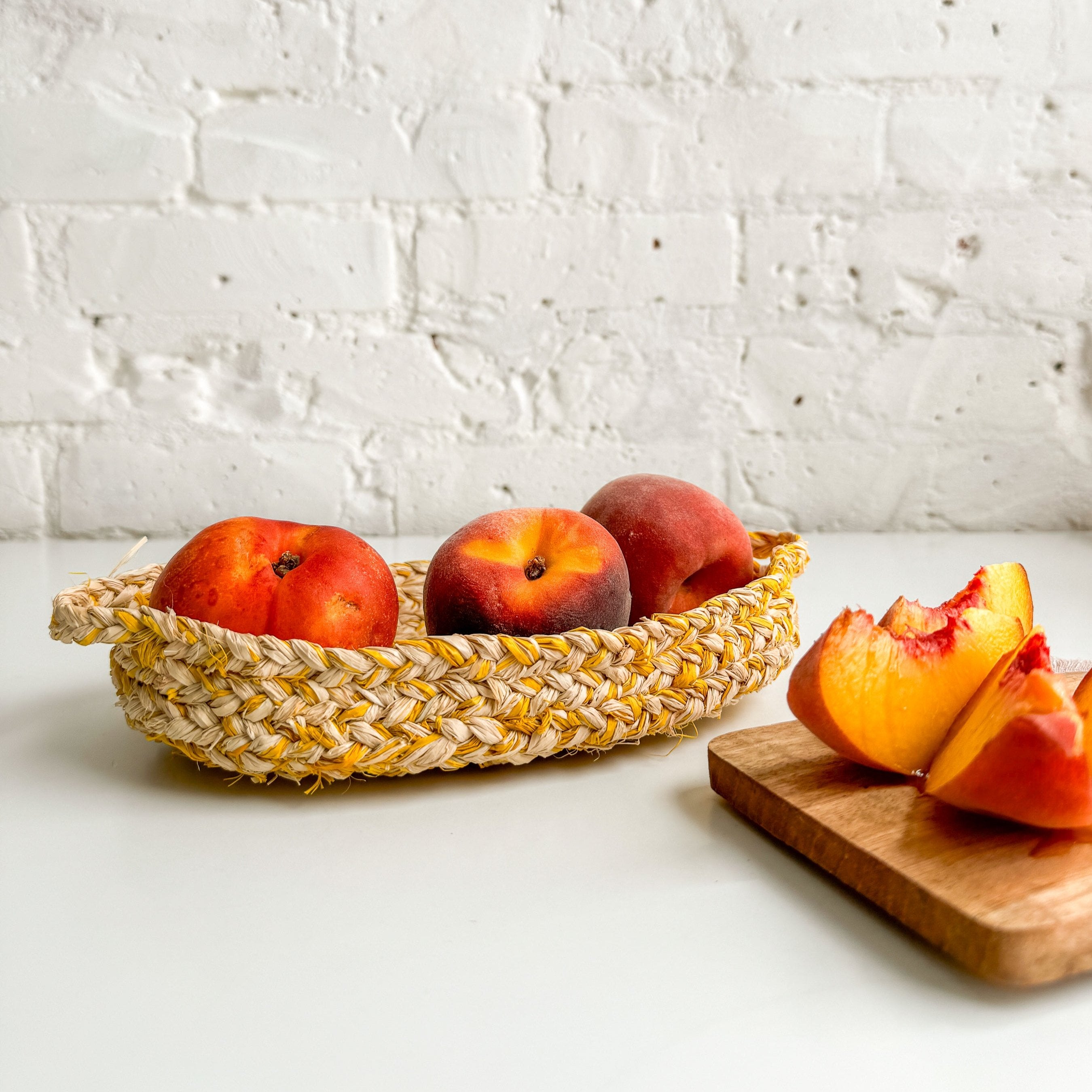 Tyler Tray Coiled Braided Basket Kit with Peaches side view