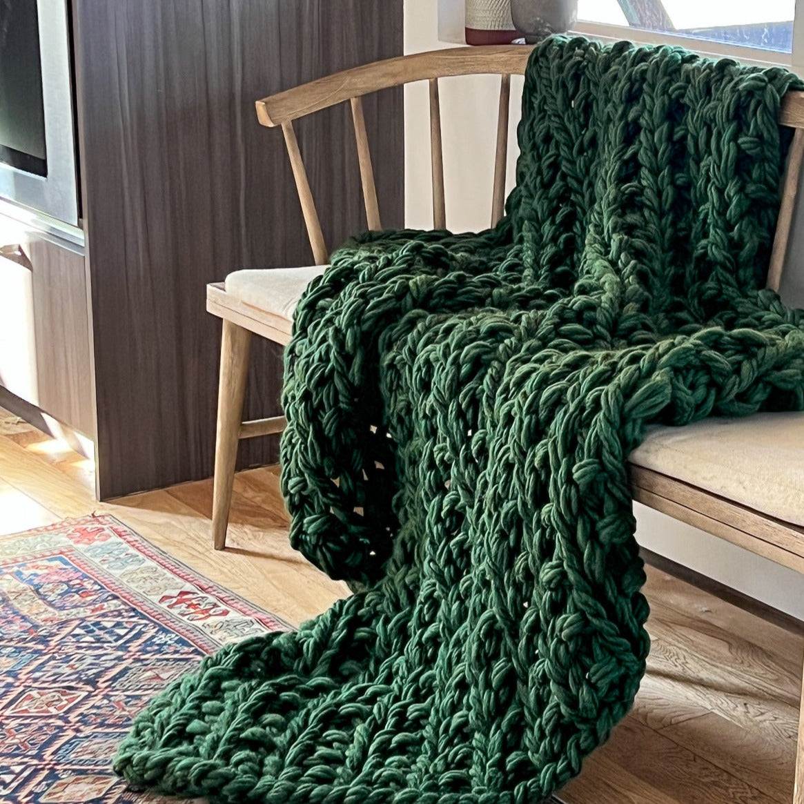 Green chunky knit online throw