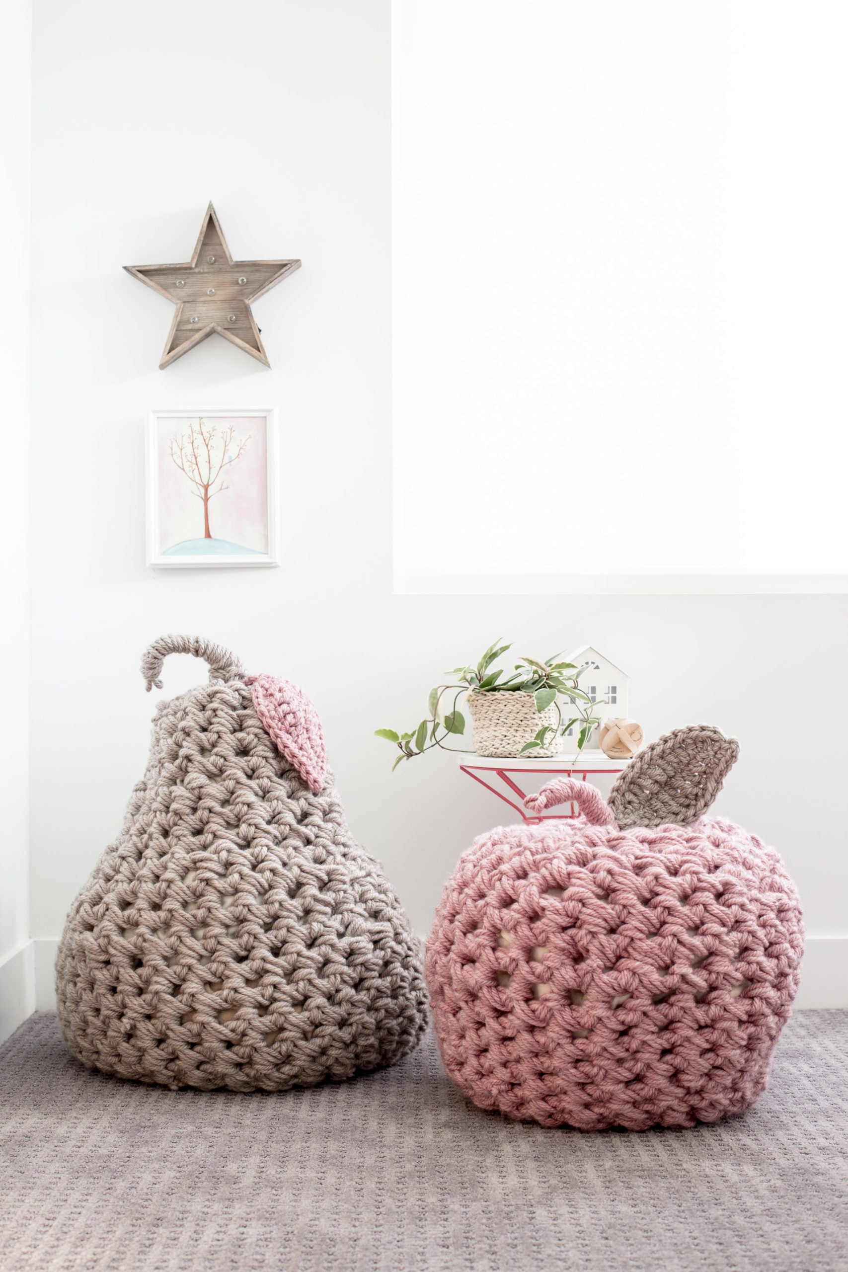 Giant Apple and Pear Poufs