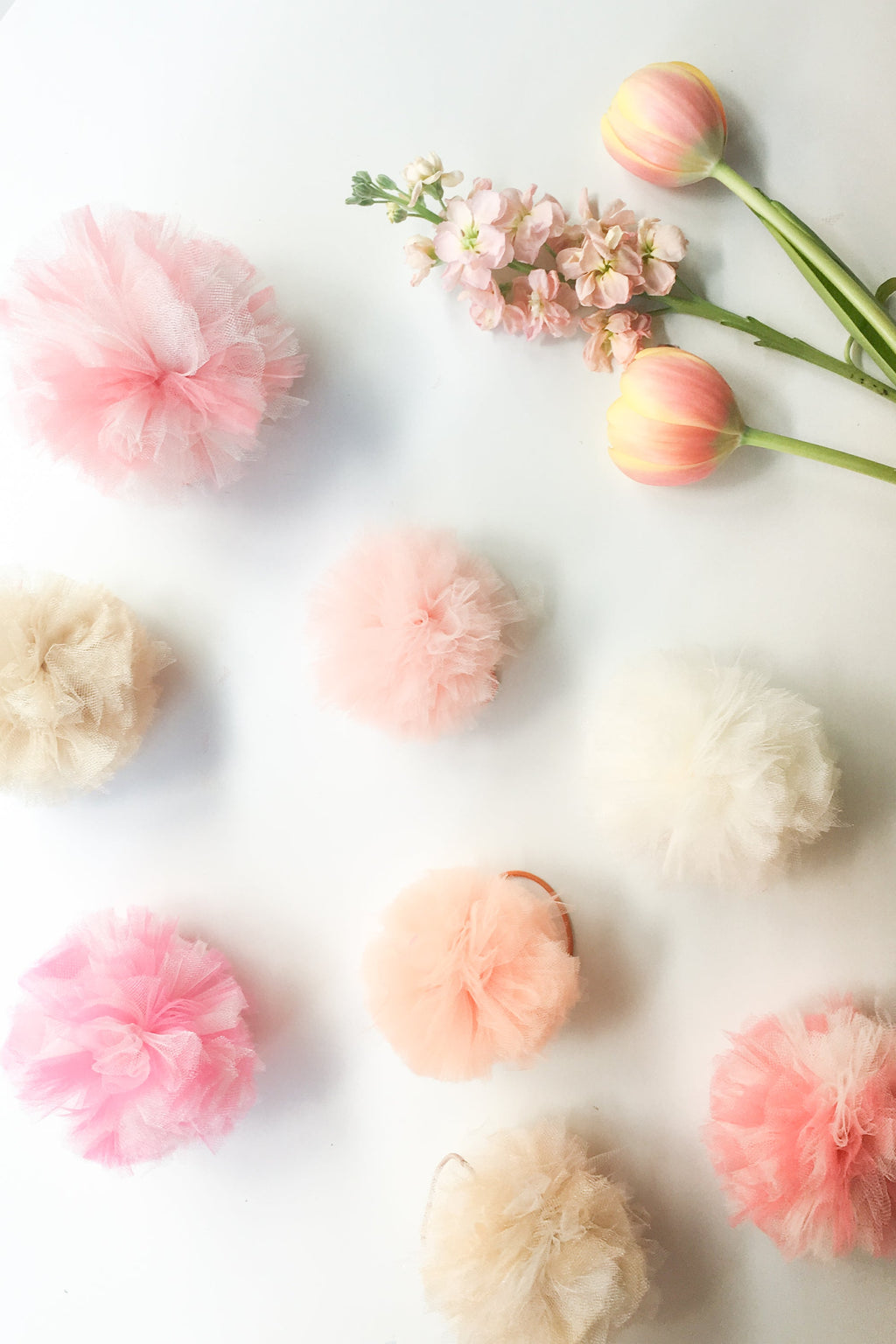 Pink Tulle Pom Pom Headband with Rainbow Veil Labelrail x Rachel Burke pom pom detail headband with  main image 2