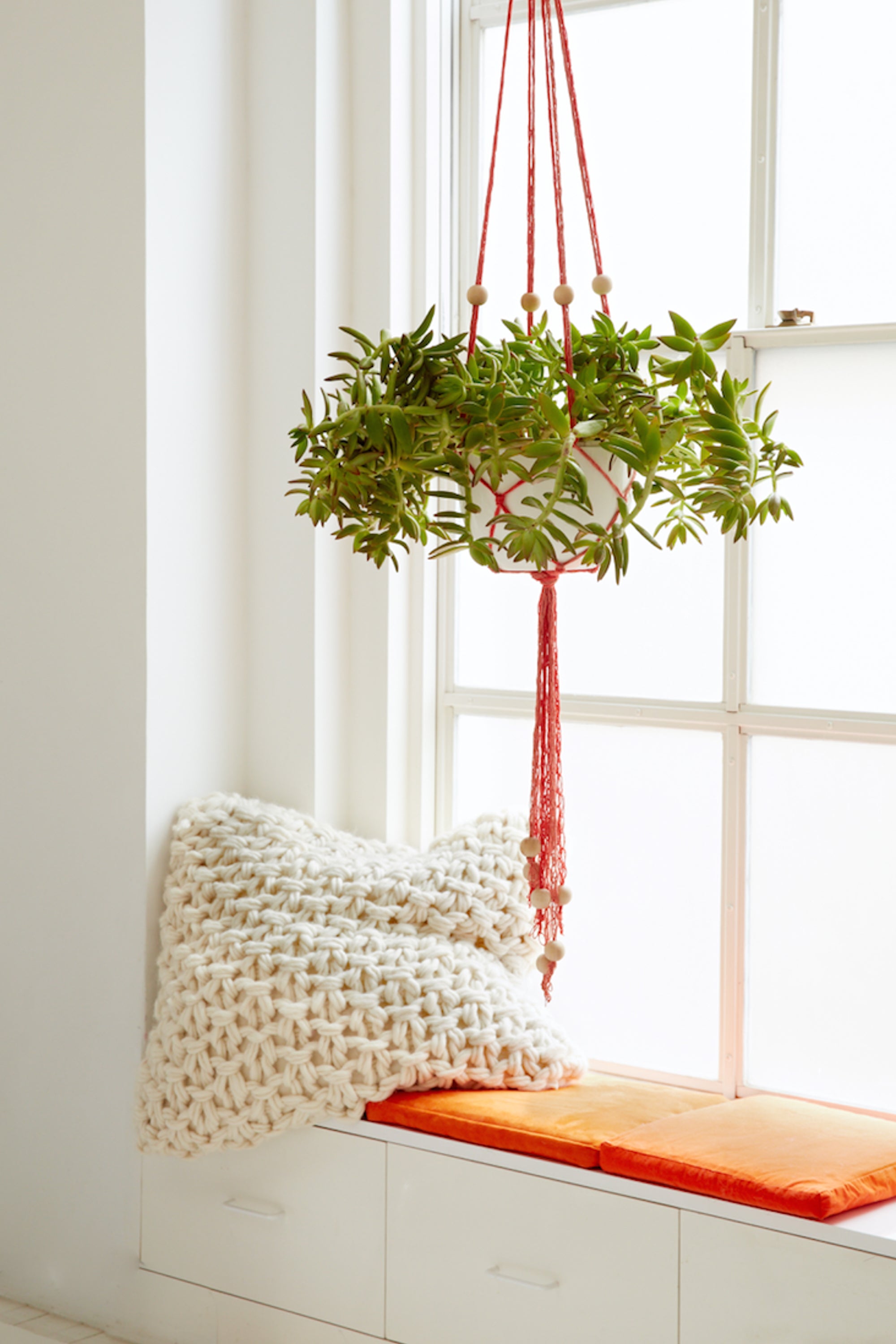 DIY Finger Knit Hanging Plant Holder