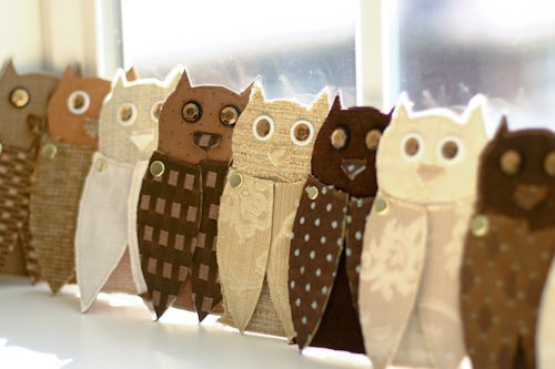 Upcycled Fabric + Paper Owls