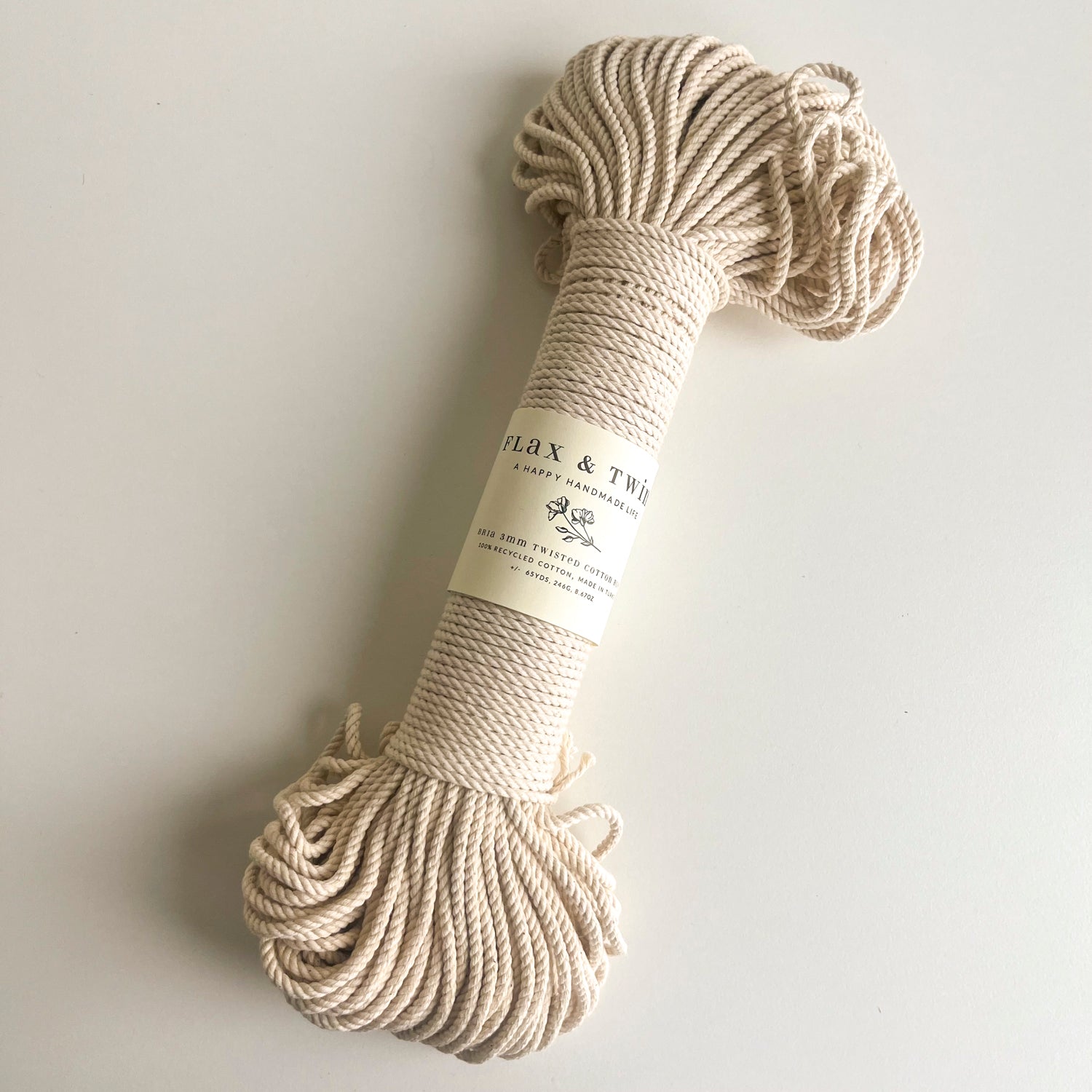 Flax & Twine Bria 3mm Recycled Twisted Cotton Rope