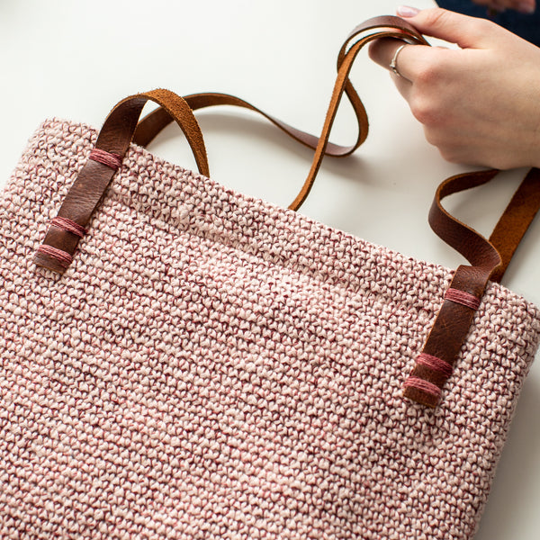 Love Lock Burlap Tote Bag With Leather Straps 